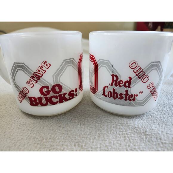 Set 2 Vintage Coffee Mug Ohio State Football Red Lobster Federal Milk Glass OSU - Picture 5 of 8